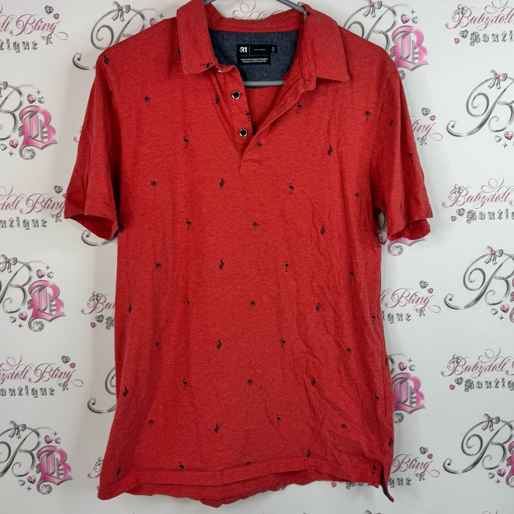 Simons le 31 shirt flamingo desert cactus 🌵 Red Polo Shirt with Subtle Pattern